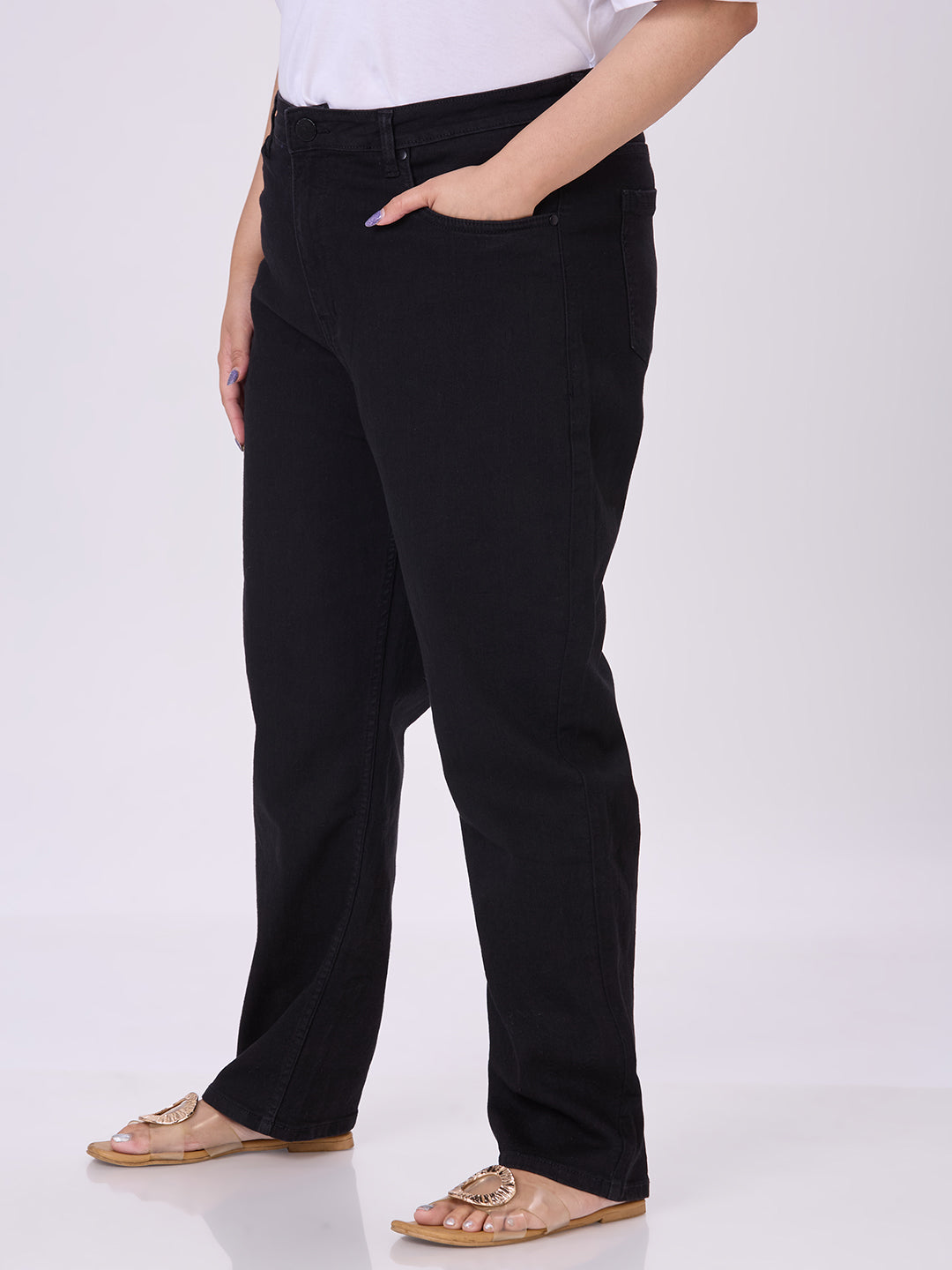 style quotient women plus size black straight fit high rise stretchable jeans-Jeans-StyleQuotient