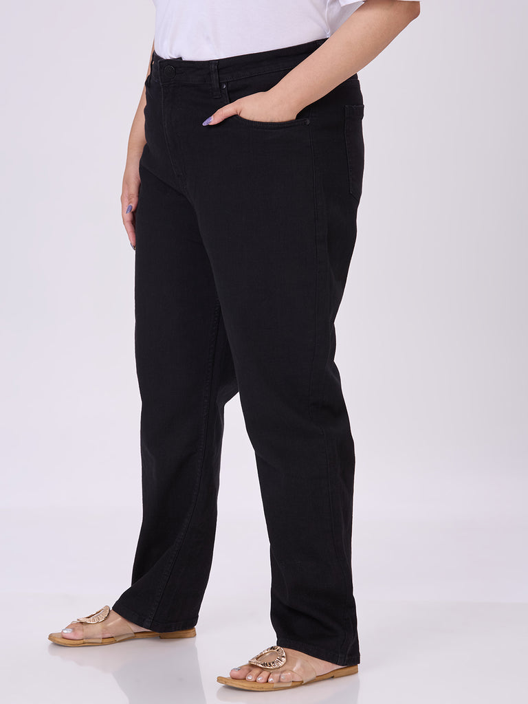 style quotient women plus size black straight fit high rise stretchable jeans-Jeans-StyleQuotient