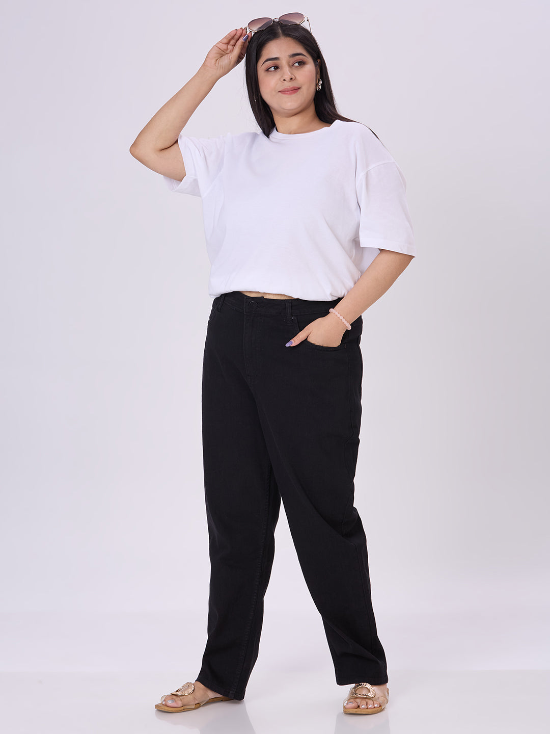 style quotient women plus size black straight fit high rise stretchable jeans-Jeans-StyleQuotient