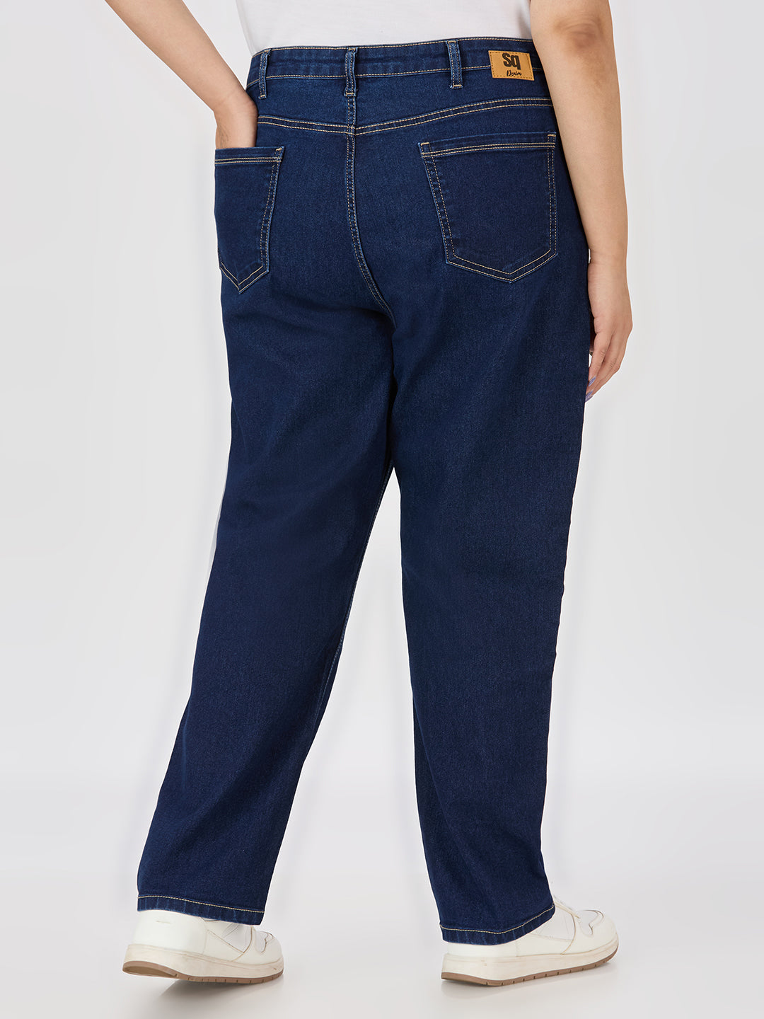 Style quotient women plus size dark blue straight fit high rise stretchable jeans-Jeans-StyleQuotient