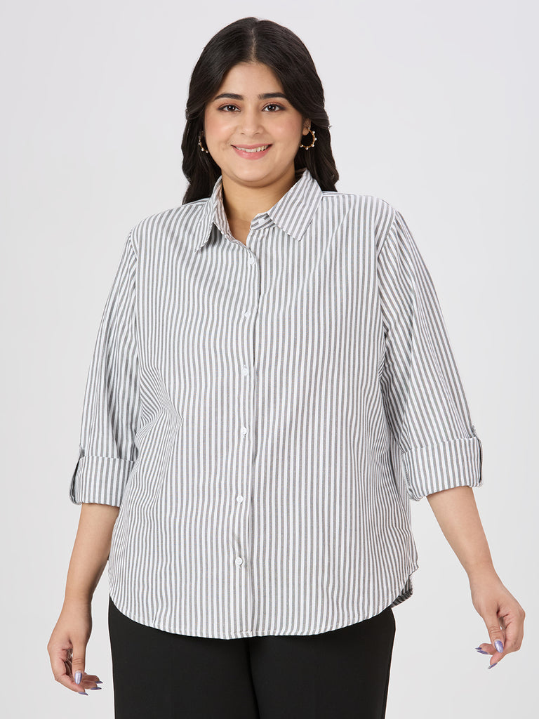 Style Quotient Women Black White Polycotton Formal Shirt-Shirts-StyleQuotient