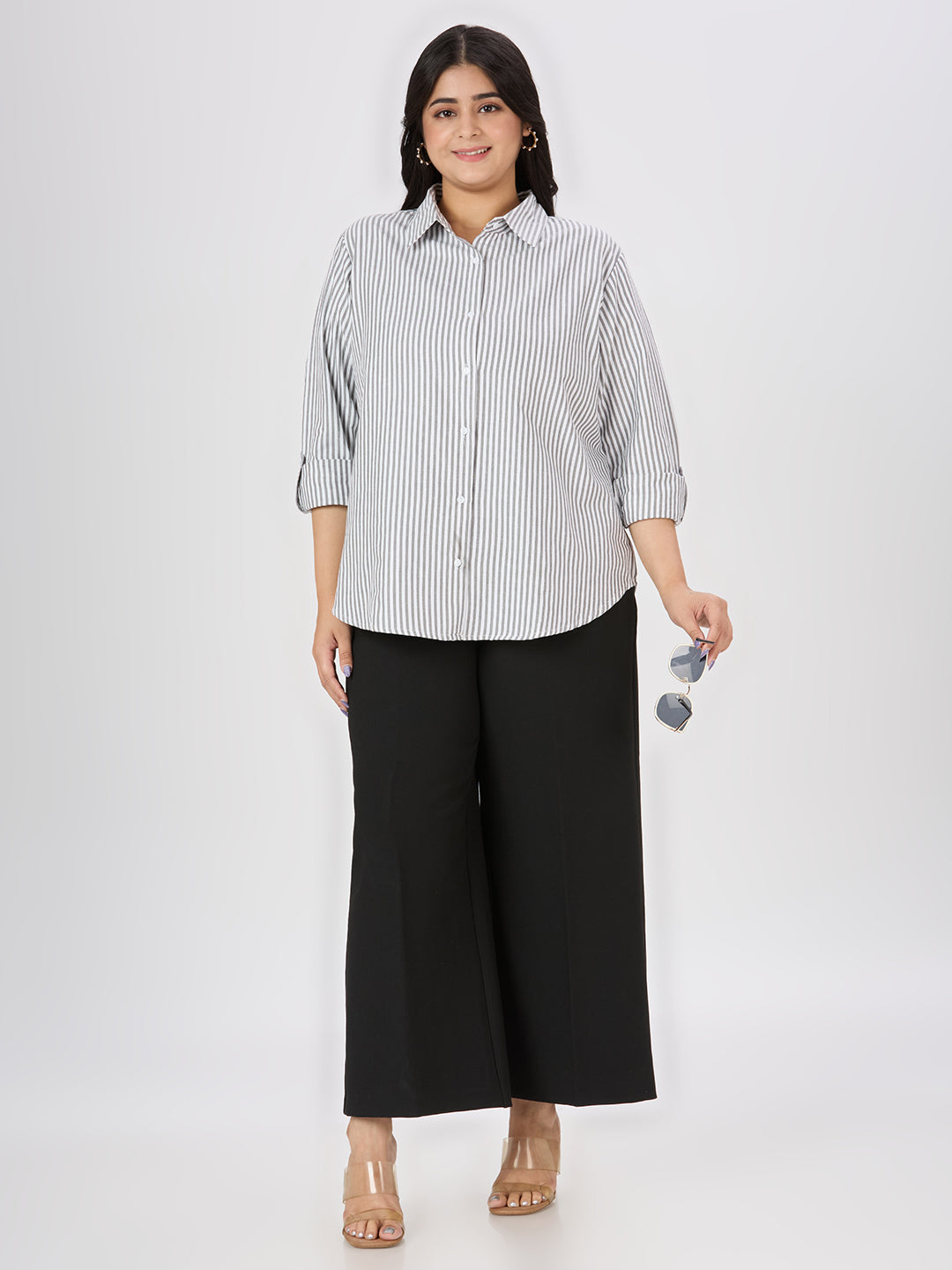 Style Quotient Women Black White Polycotton Formal Shirt-Shirts-StyleQuotient