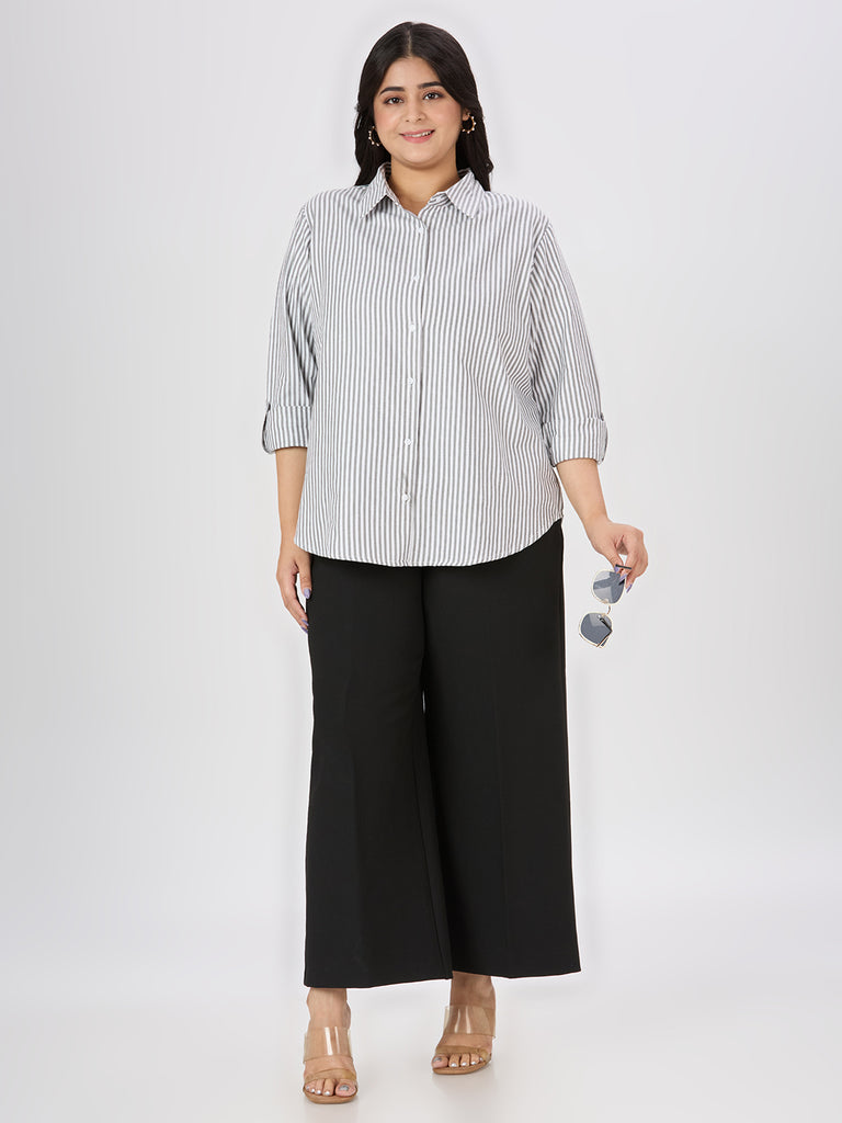 Style Quotient Women Black White Polycotton Formal Shirt-Shirts-StyleQuotient