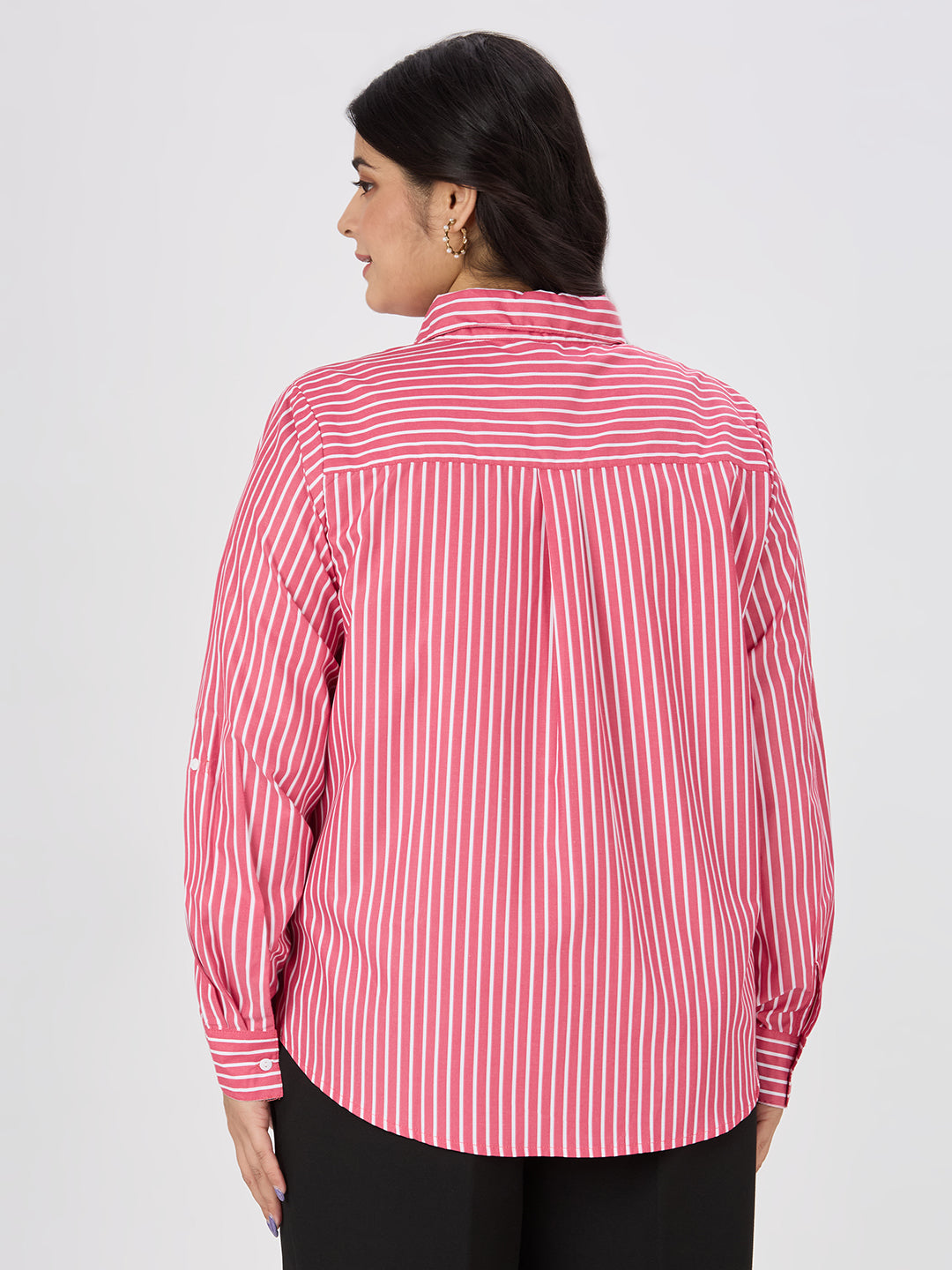 Style Quotient Plus Women Red and White Stripe Polycotton Formal Shirt-Shirts-StyleQuotient