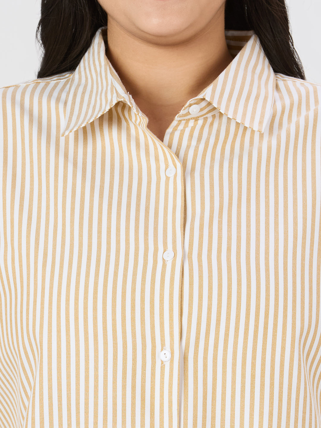 Style Quotient Women Tan White Polycotton Formal Shirt-Shirts-StyleQuotient