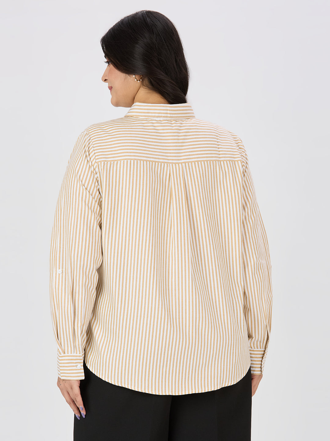 Style Quotient Women Tan White Polycotton Formal Shirt-Shirts-StyleQuotient