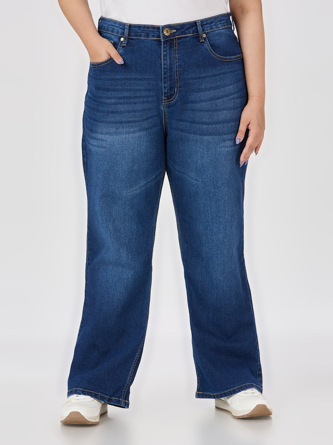 Style Quotient Women Plus Size Dark Blue Boot Cut High Rise Stretchable Jeans-Jeans-StyleQuotient