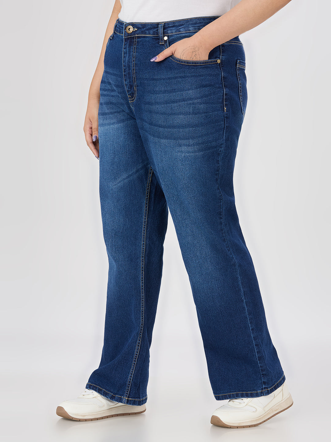 Style Quotient Women Plus Size Dark Blue Boot Cut High Rise Stretchable Jeans-Jeans-StyleQuotient