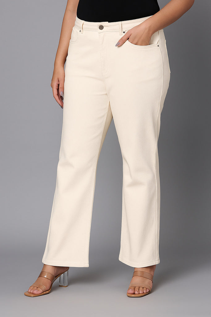 Style Quotient Women Plus Size Off White Boot Cut High Rise Stretchable Jeans-Jeans-StyleQuotient