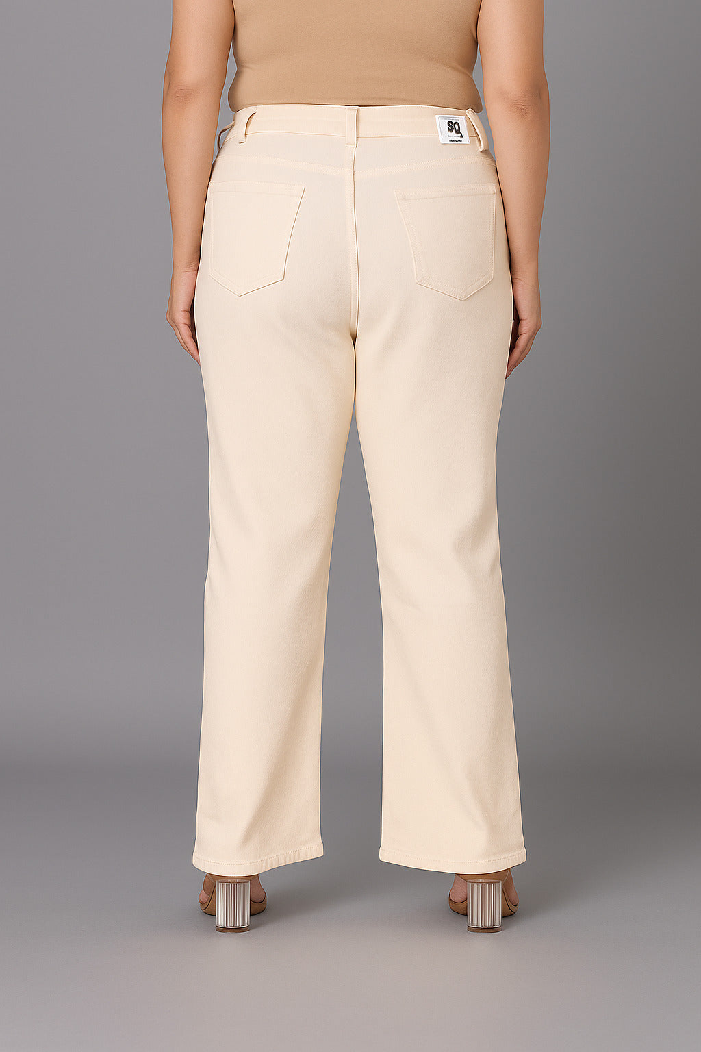 Style Quotient Women Plus Size Off White Boot Cut High Rise Stretchable Jeans-Jeans-StyleQuotient