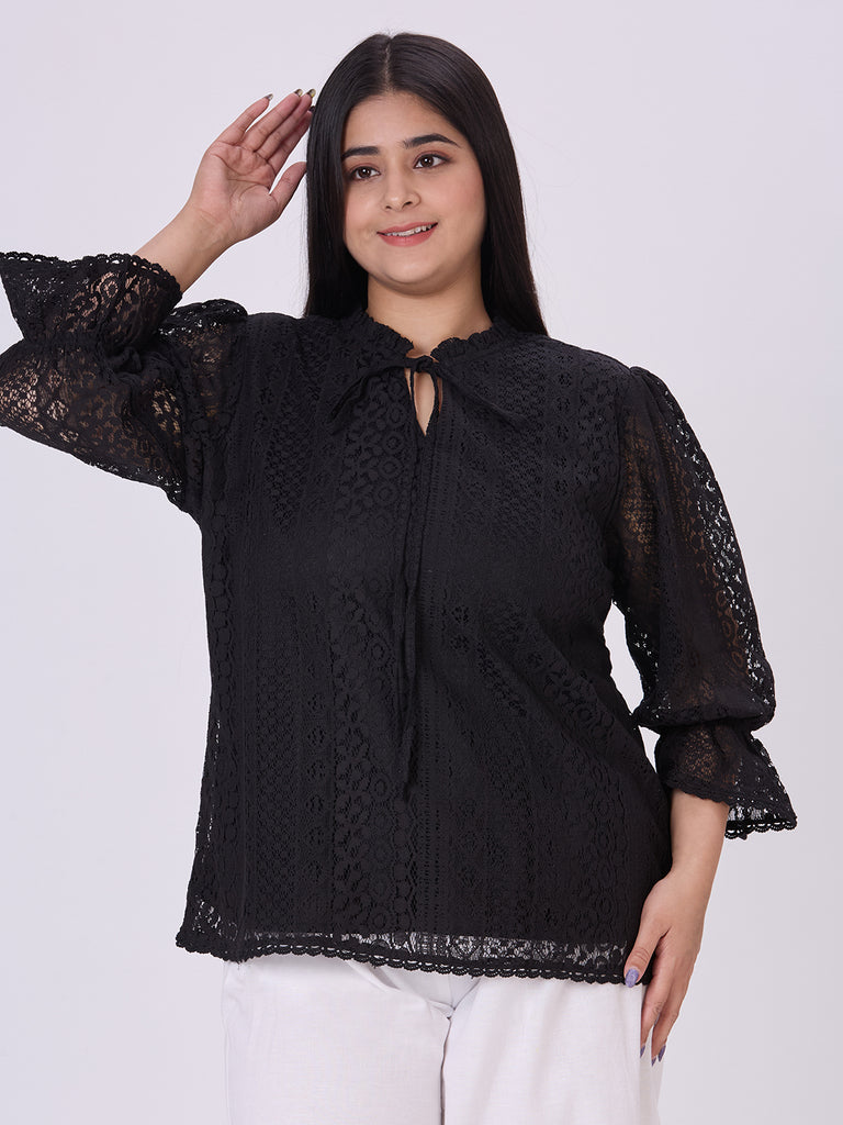Style Quotient Women Black Lace top-Tops-StyleQuotient
