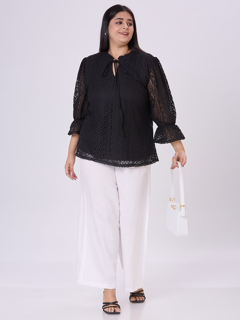 Style Quotient Women Black Lace top-Tops-StyleQuotient