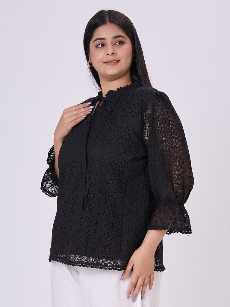 Style Quotient Women Black Lace top-Tops-StyleQuotient