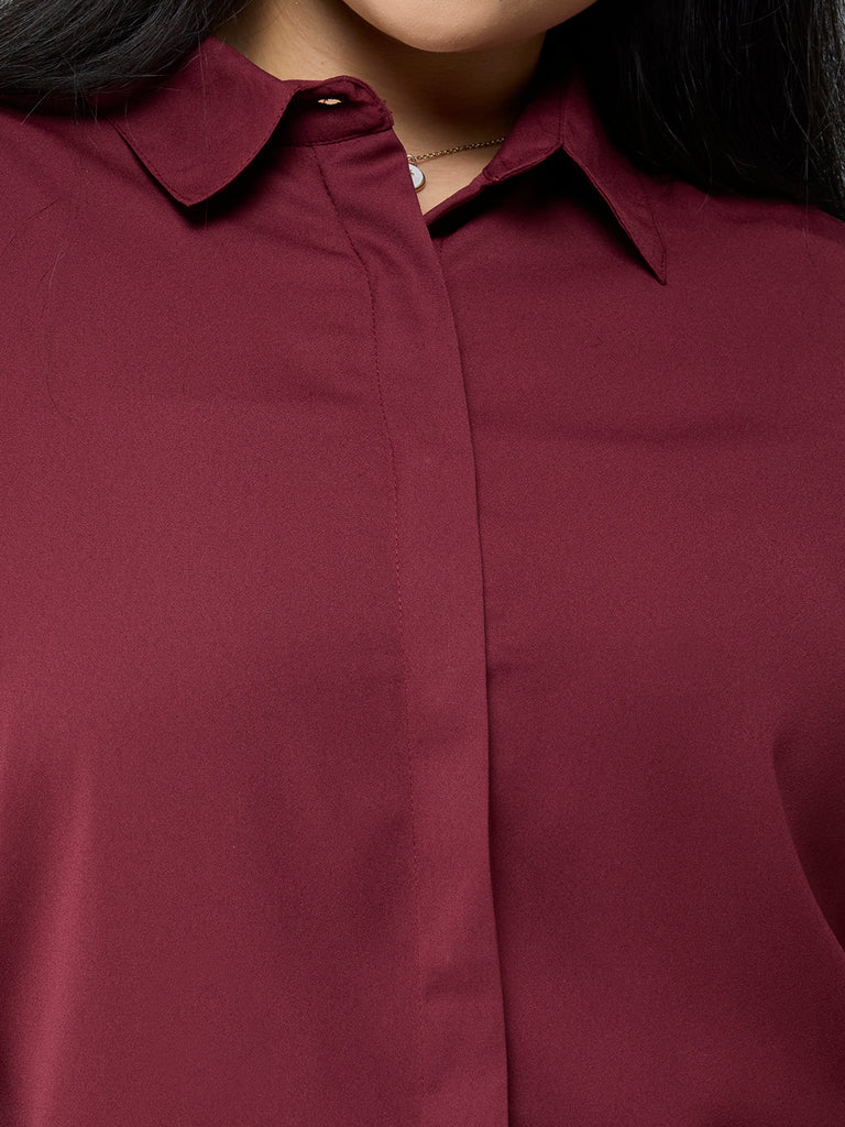 Style Quotient Plus Size Women Maroon Polyester Formal Shirt-Shirts-StyleQuotient