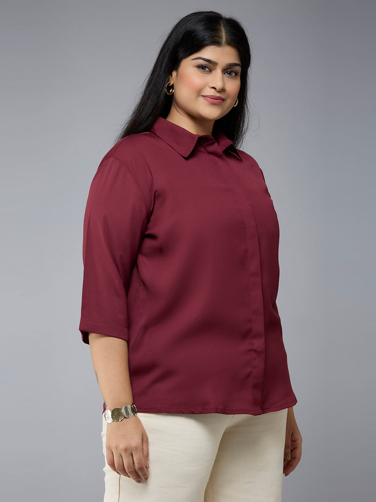 Style Quotient Plus Size Women Maroon Polyester Formal Shirt-Shirts-StyleQuotient
