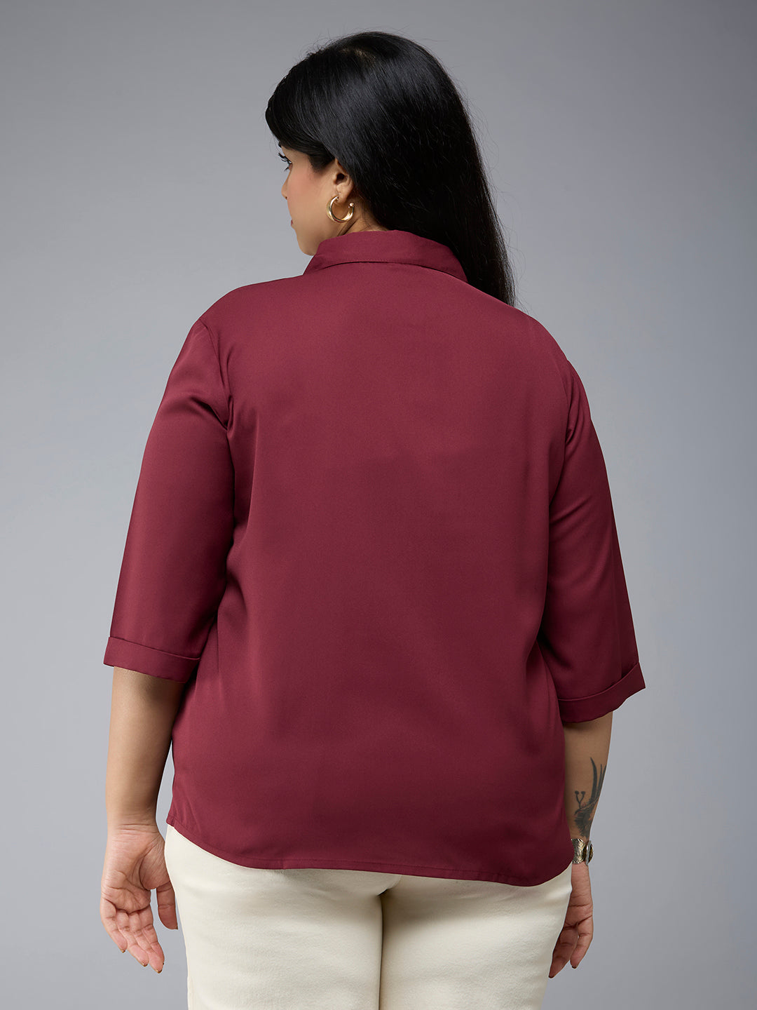 Style Quotient Plus Size Women Maroon Polyester Formal Shirt-Shirts-StyleQuotient