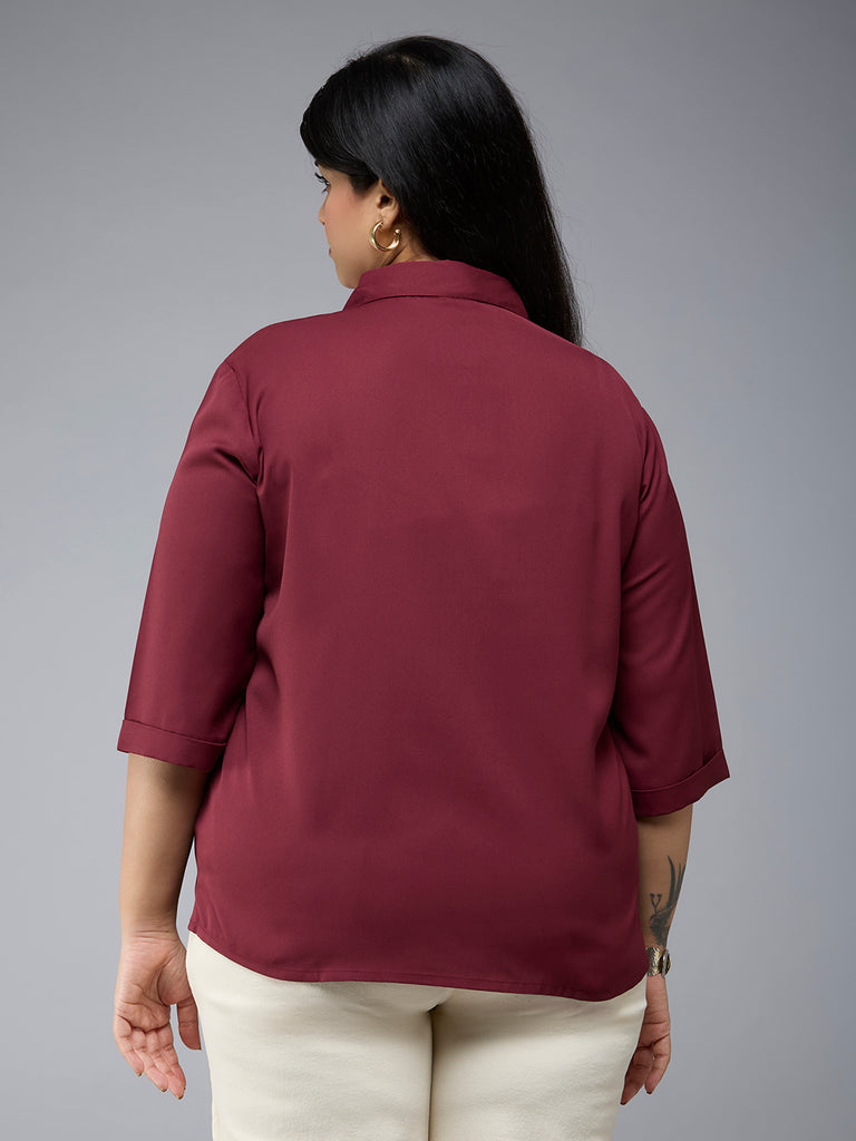 Style Quotient Plus Size Women Maroon Polyester Formal Shirt-Shirts-StyleQuotient