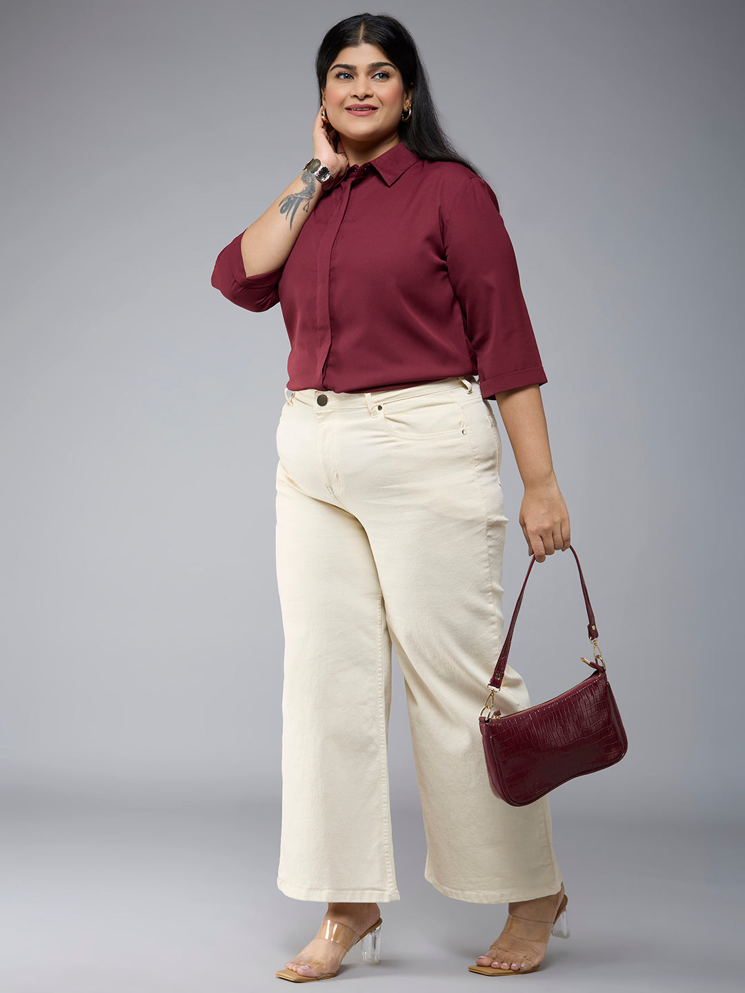 Style Quotient Plus Size Women Maroon Polyester Formal Shirt-Shirts-StyleQuotient