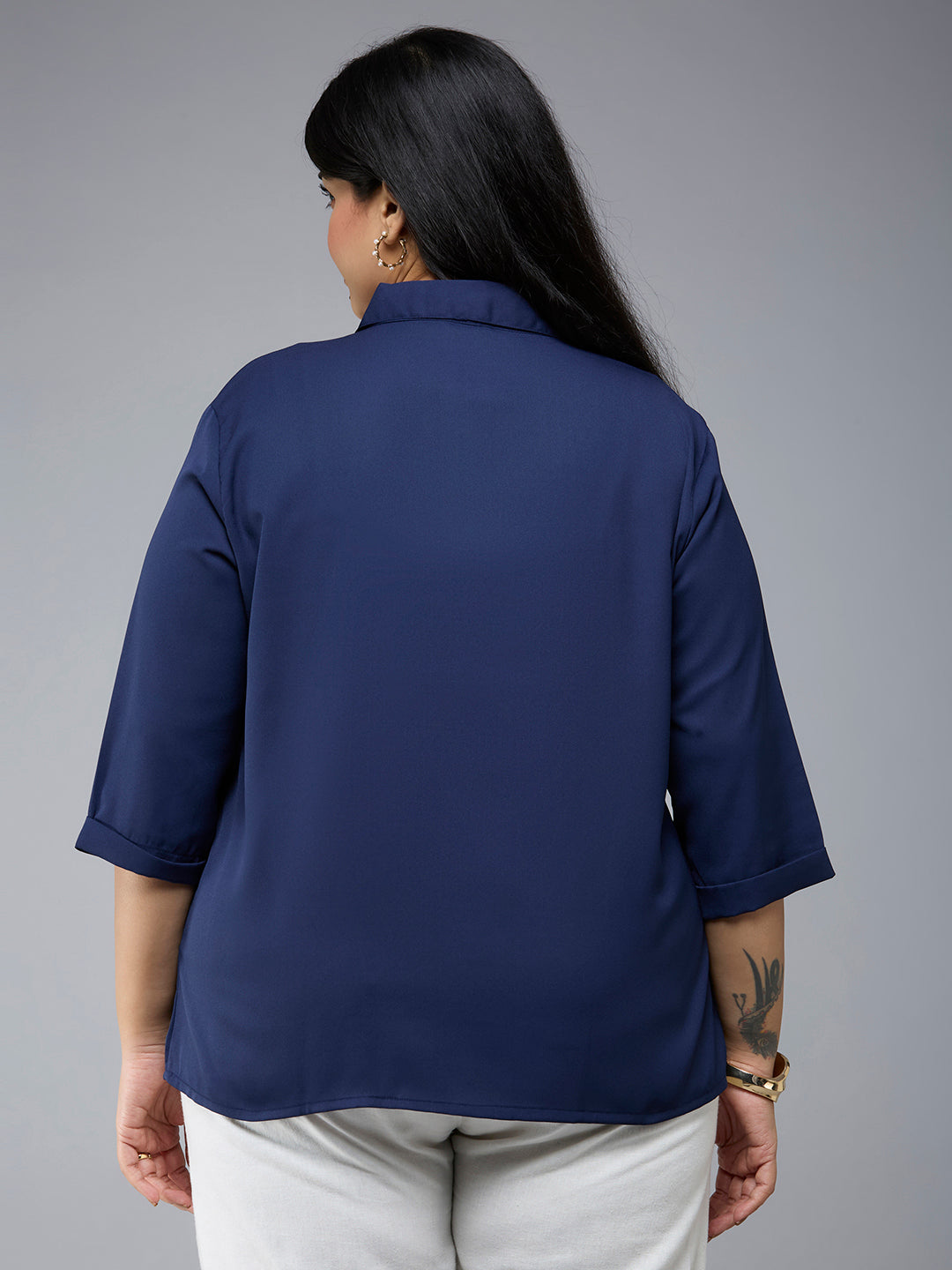 Style Quotient Plus Size Women Navy Polyester Formal Shirt-Shirts-StyleQuotient