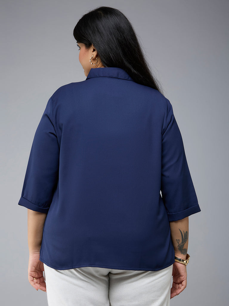 Style Quotient Plus Size Women Navy Polyester Formal Shirt-Shirts-StyleQuotient