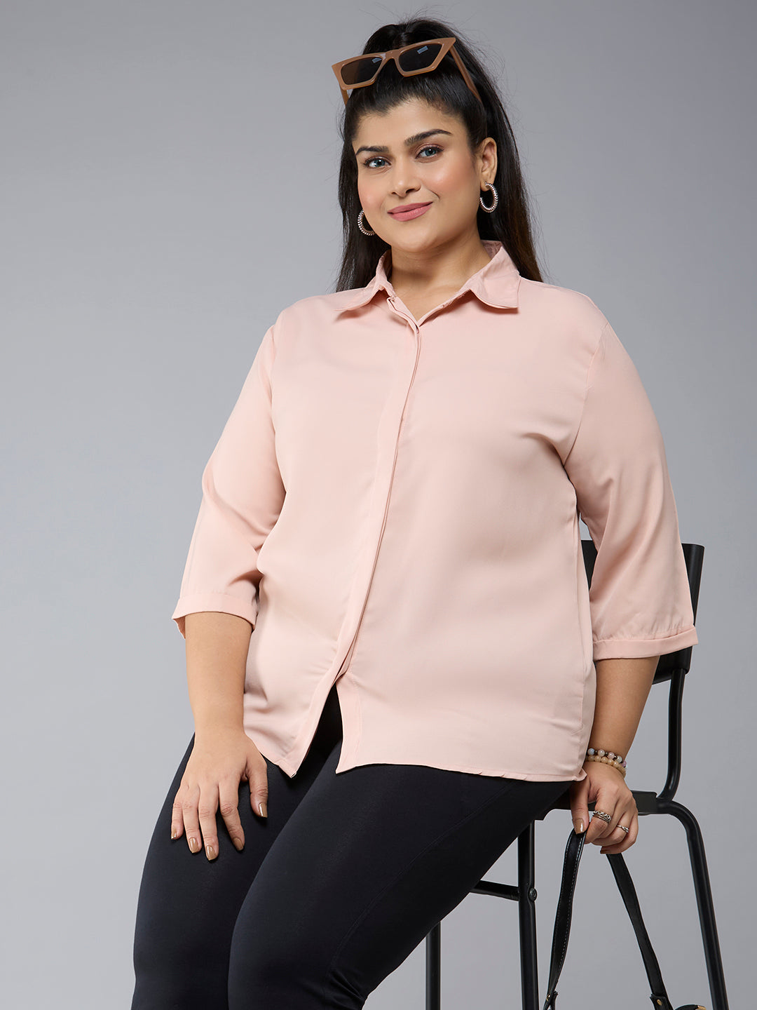 Style Quotient Plus Size Women Nude Polyester Formal Shirt-Shirts-StyleQuotient