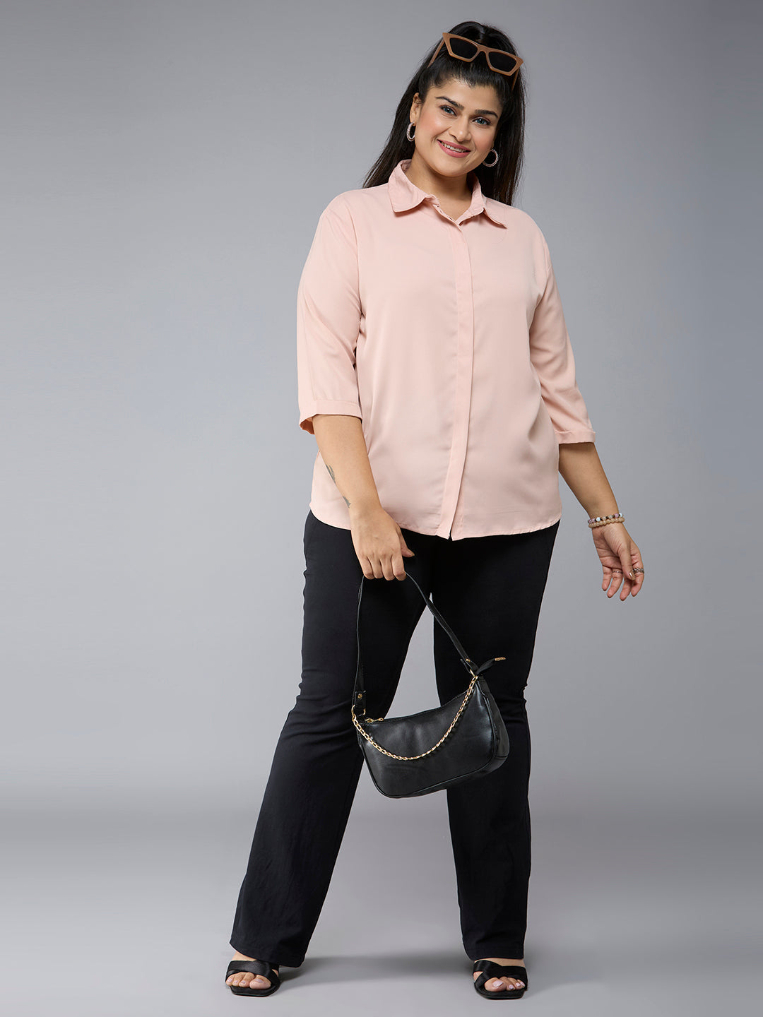 Style Quotient Plus Size Women Nude Polyester Formal Shirt-Shirts-StyleQuotient