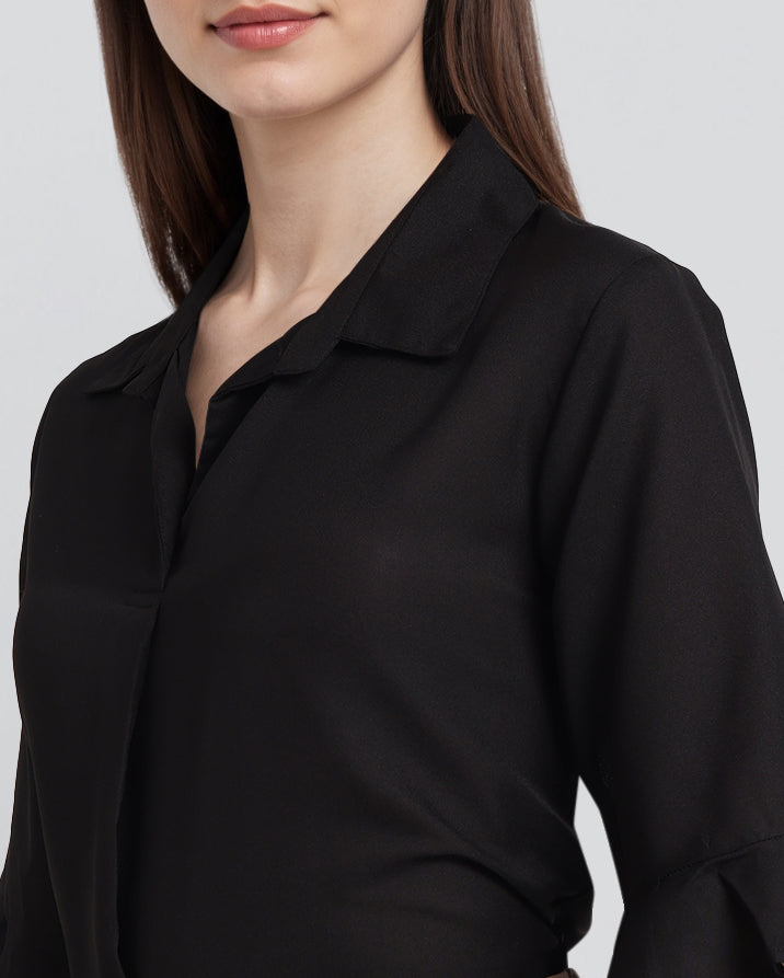 Style Quotient Women Solid Black Shirt Style Top-Tops-StyleQuotient