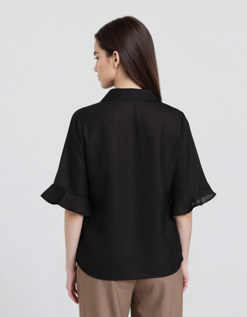 Style Quotient Women Solid Black Shirt Style Top-Tops-StyleQuotient