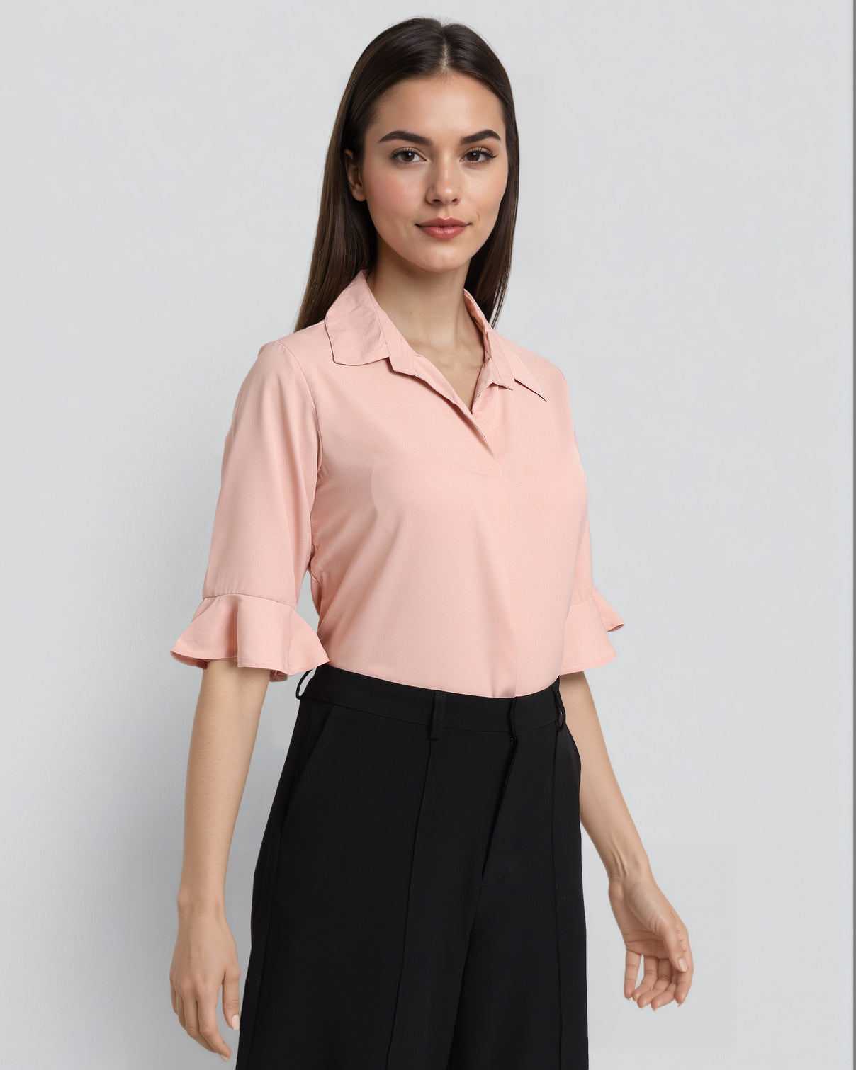 Style Quotient Women Solid Nude Shirt Style Top-Tops-StyleQuotient