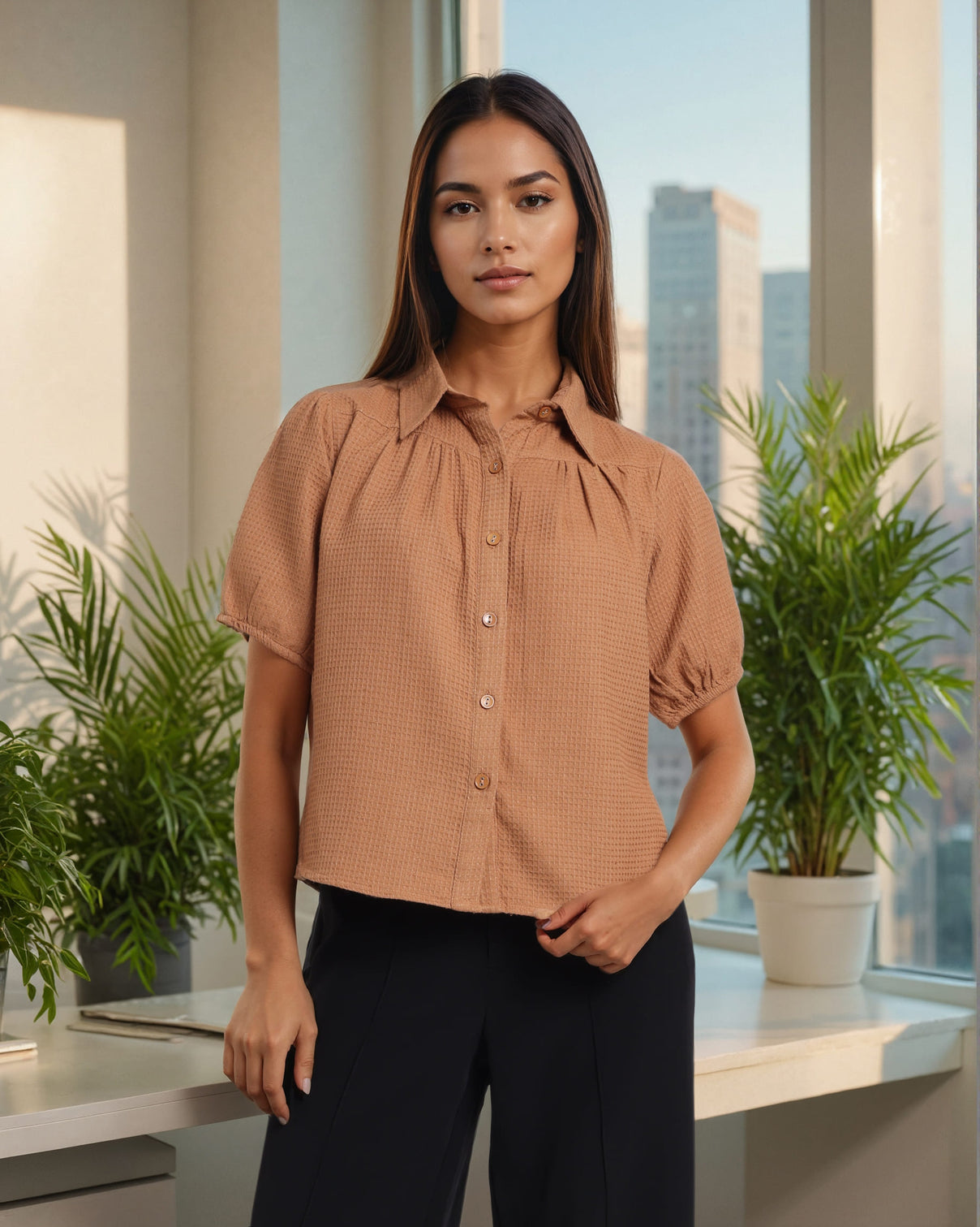Style Quotient Women Texture Tan Shirt-Shirts-StyleQuotient