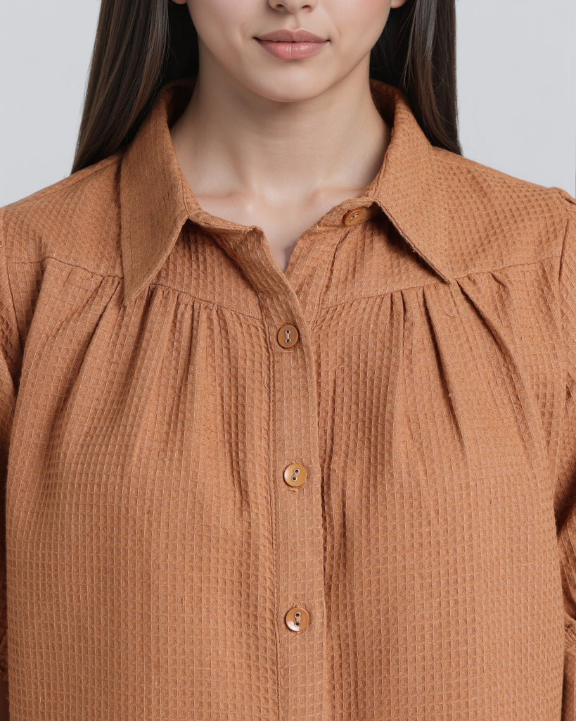 Style Quotient Women Texture Tan Shirt-Shirts-StyleQuotient