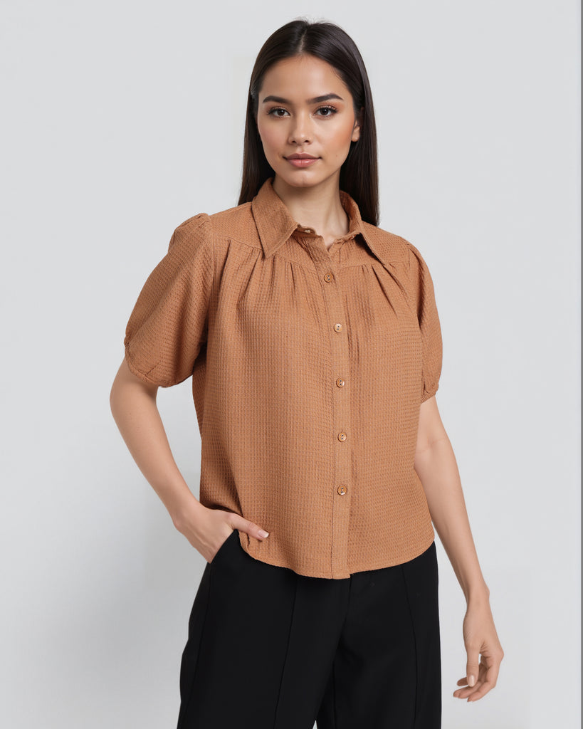 Style Quotient Women Texture Tan Shirt-Shirts-StyleQuotient