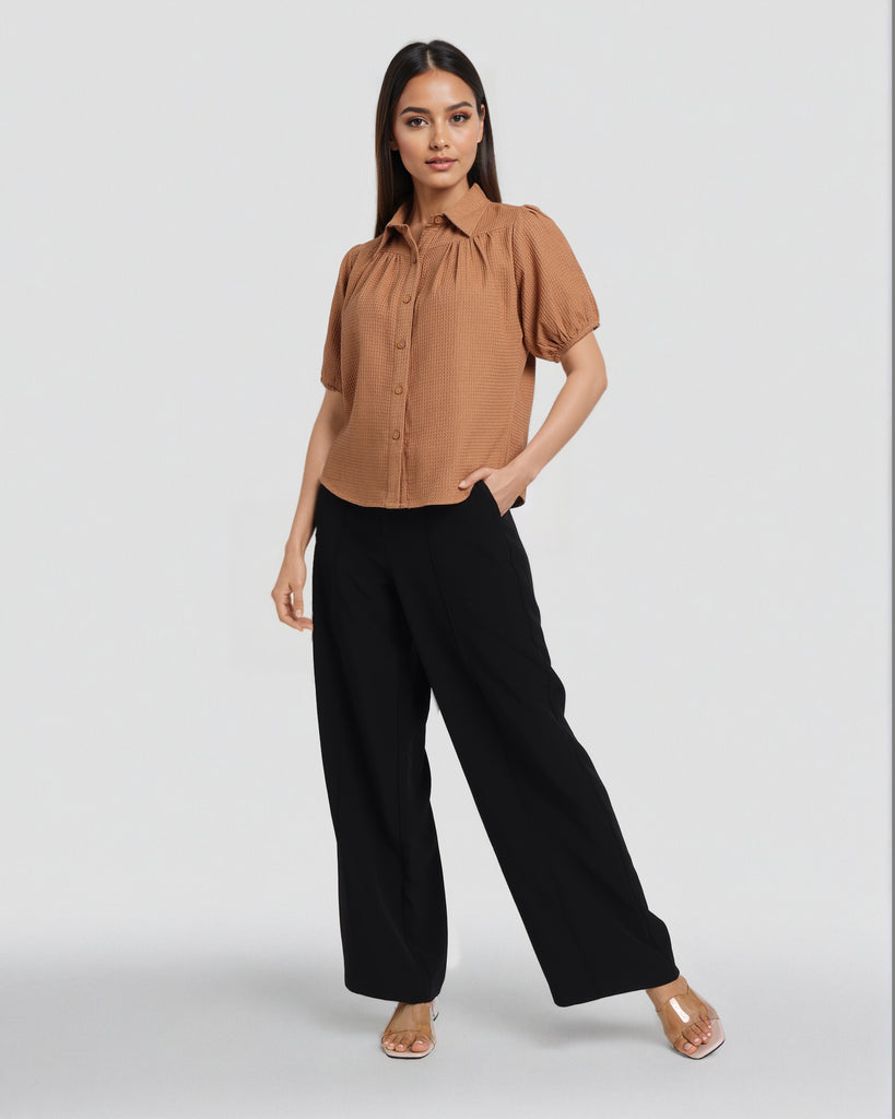 Style Quotient Women Texture Tan Shirt-Shirts-StyleQuotient