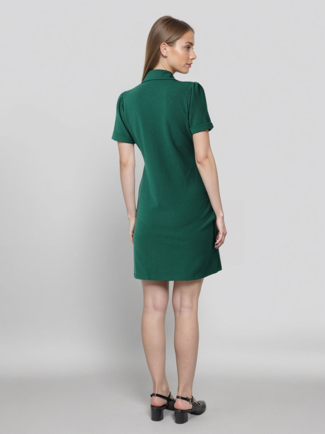 Style Quotient Women Solid Embrald Green Polyknit Blazer Dress-Dresses-StyleQuotient
