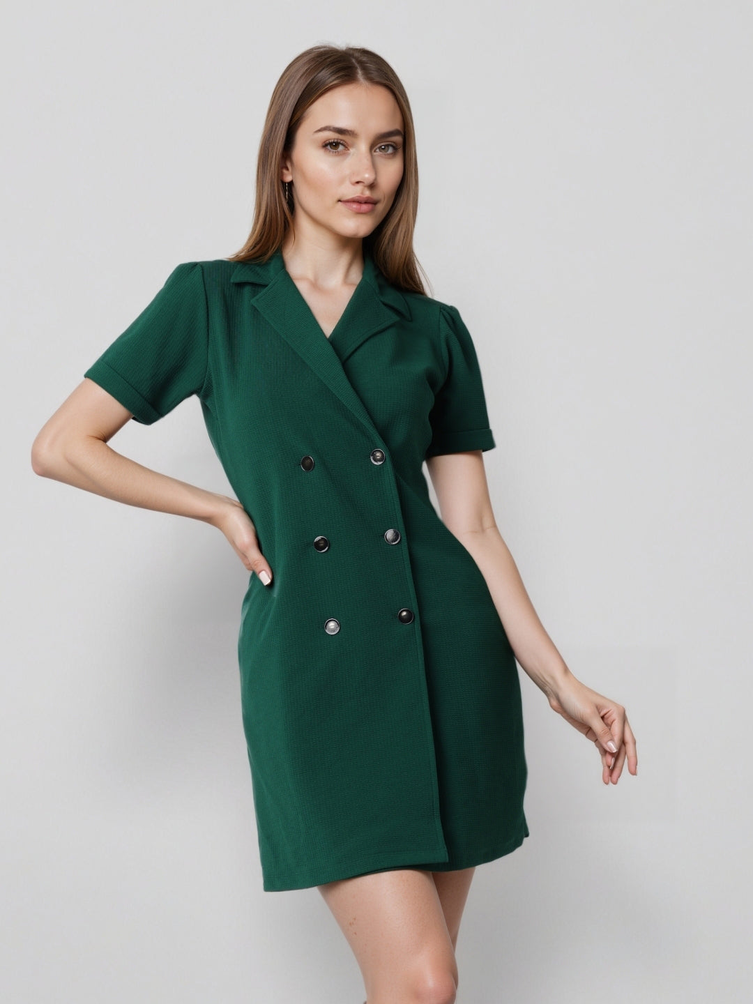 Style Quotient Women Solid Embrald Green Polyknit Blazer Dress-Dresses-StyleQuotient