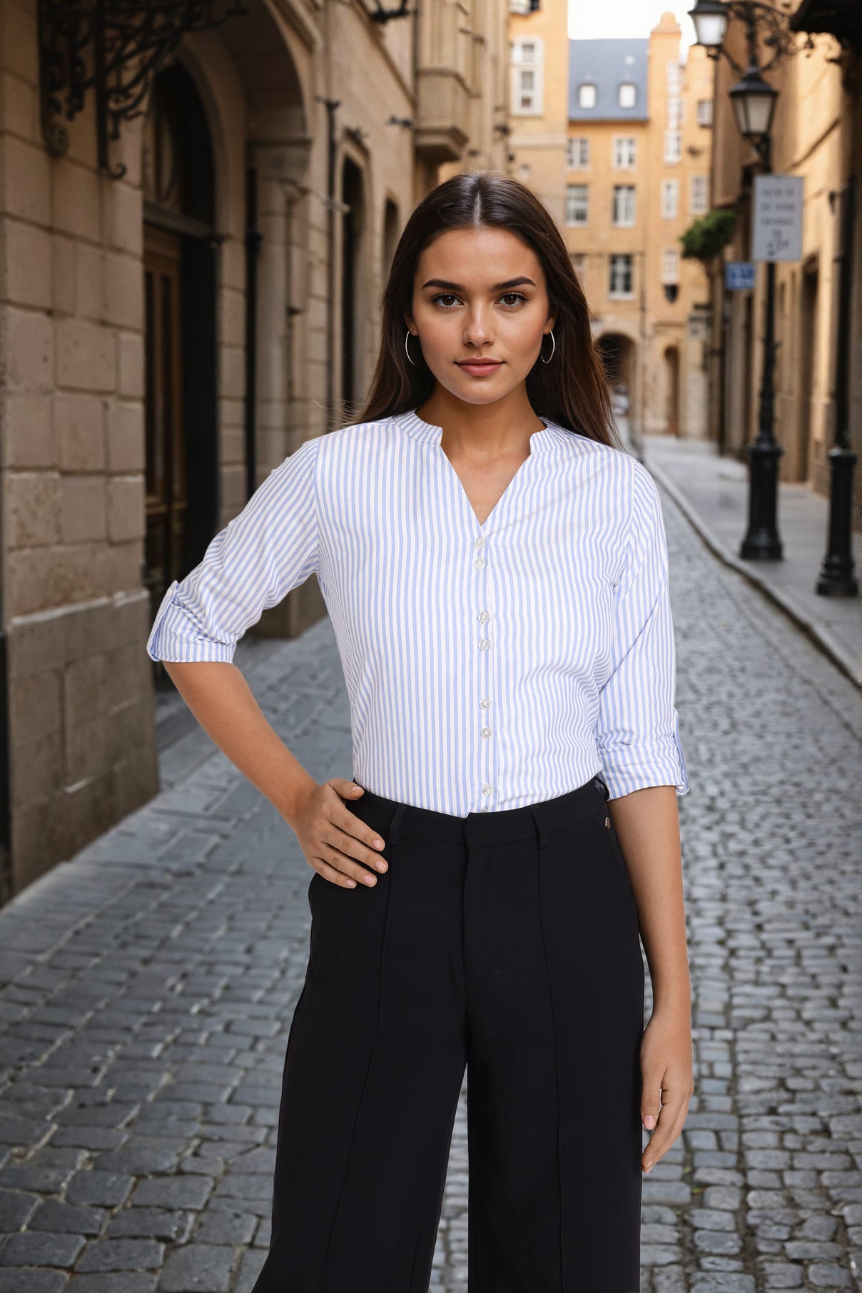 Style Quotient Women mandarin collar shirt-Shirts-StyleQuotient