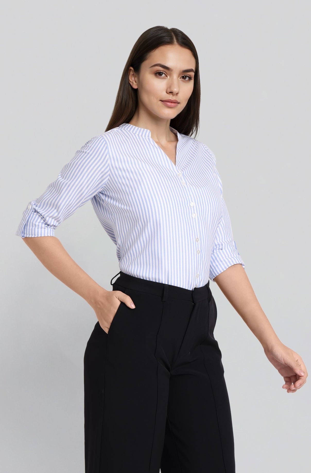 Style Quotient Women mandarin collar shirt-Shirts-StyleQuotient