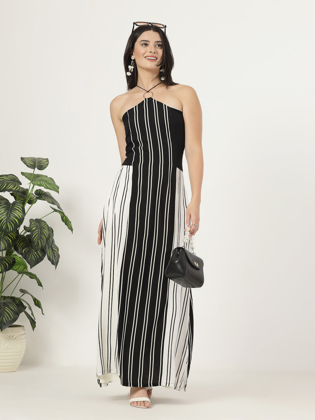 Style Quotient Women Balck and White Stripe Maxi Dress-Dresses-StyleQuotient