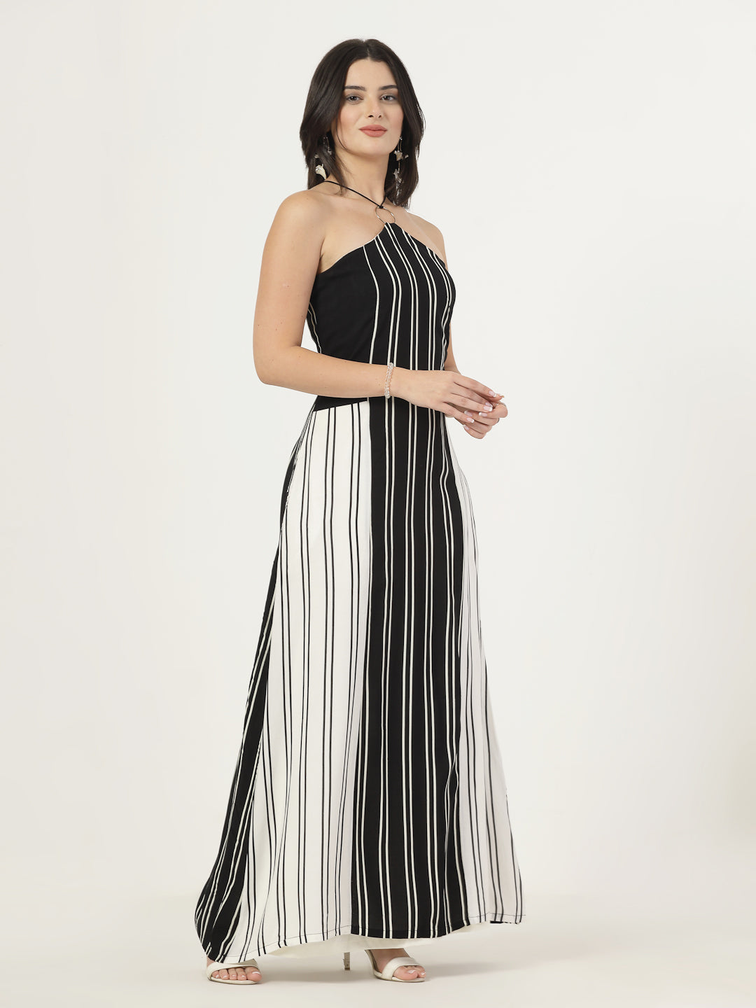 Style Quotient Women Balck and White Stripe Maxi Dress-Dresses-StyleQuotient