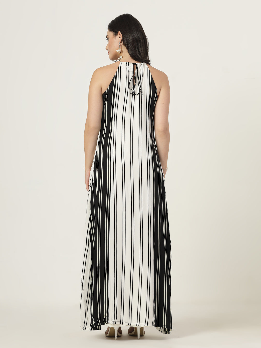 Style Quotient Women Balck and White Stripe Maxi Dress-Dresses-StyleQuotient