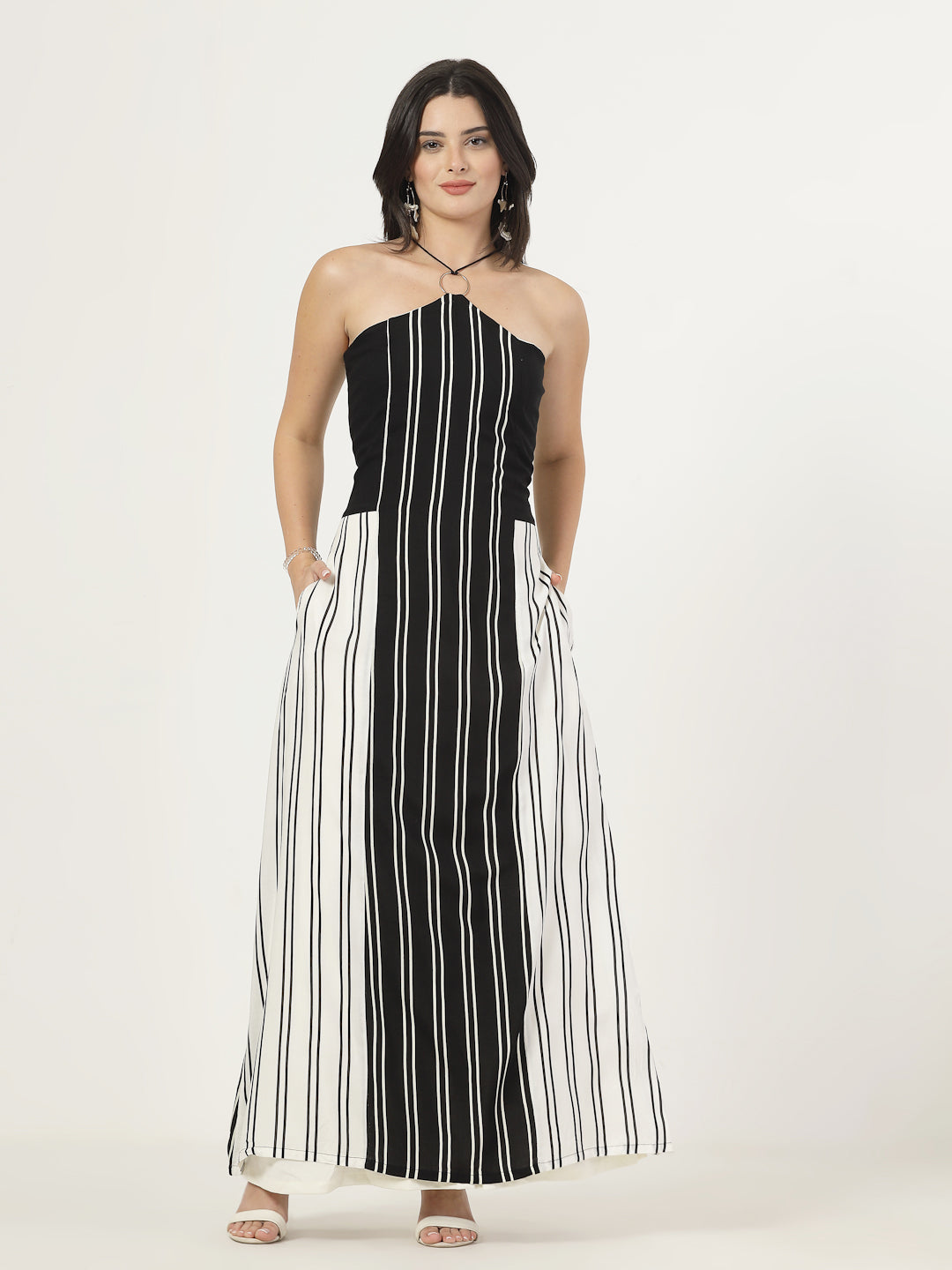 Style Quotient Women Balck and White Stripe Maxi Dress-Dresses-StyleQuotient