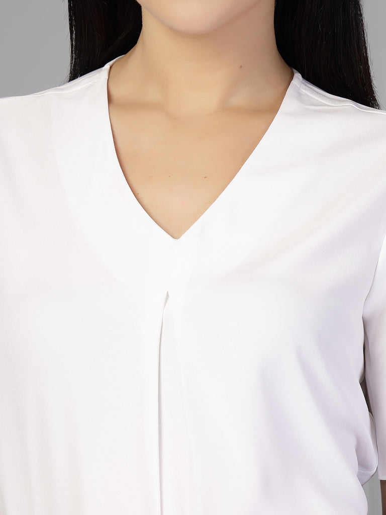 Style Quotient Women white polymoss top-Tops-StyleQuotient