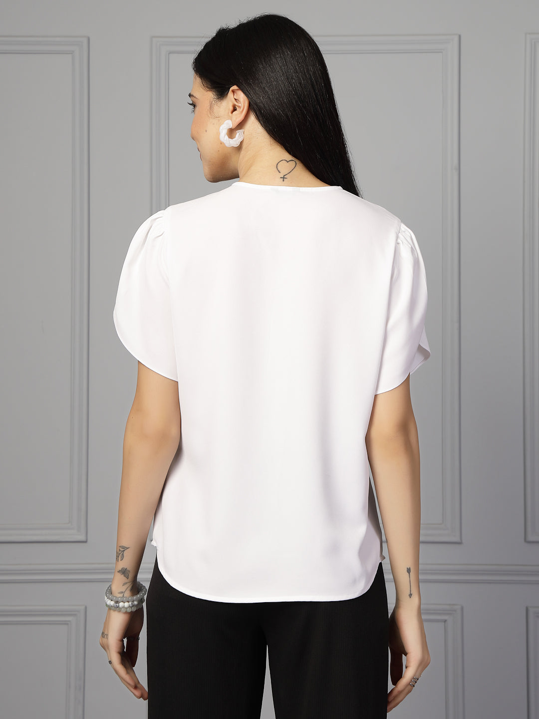 Style Quotient Women white polymoss top-Tops-StyleQuotient