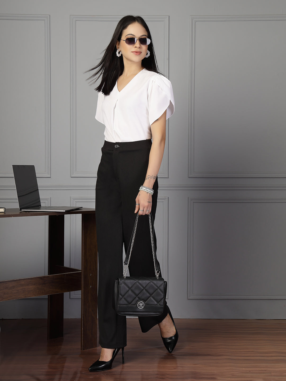 Style Quotient Women white polymoss top-Tops-StyleQuotient