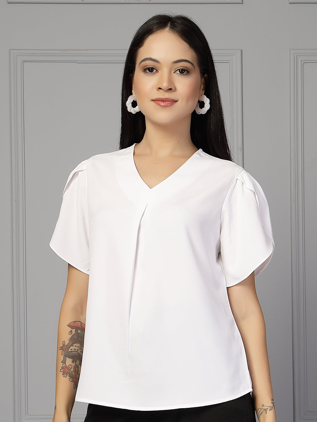 Style Quotient Women white polymoss top-Tops-StyleQuotient