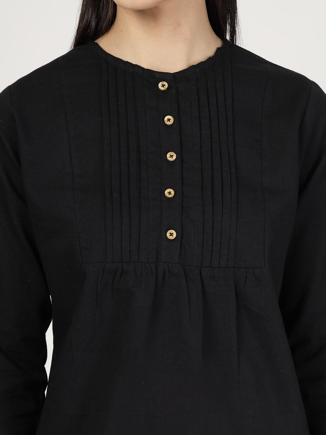 Style Quotient Women Solid Black Cotton Top-Tops-StyleQuotient
