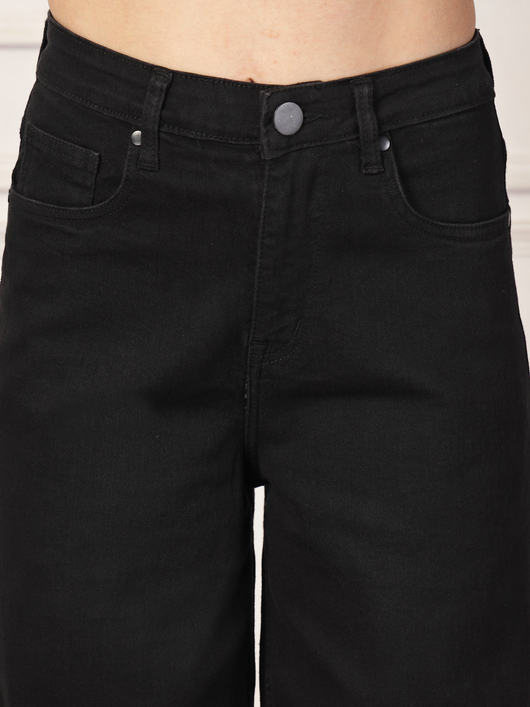Style Quotient Women Black Wide Leg High Rise Stretchable Jeans-Jeans-StyleQuotient