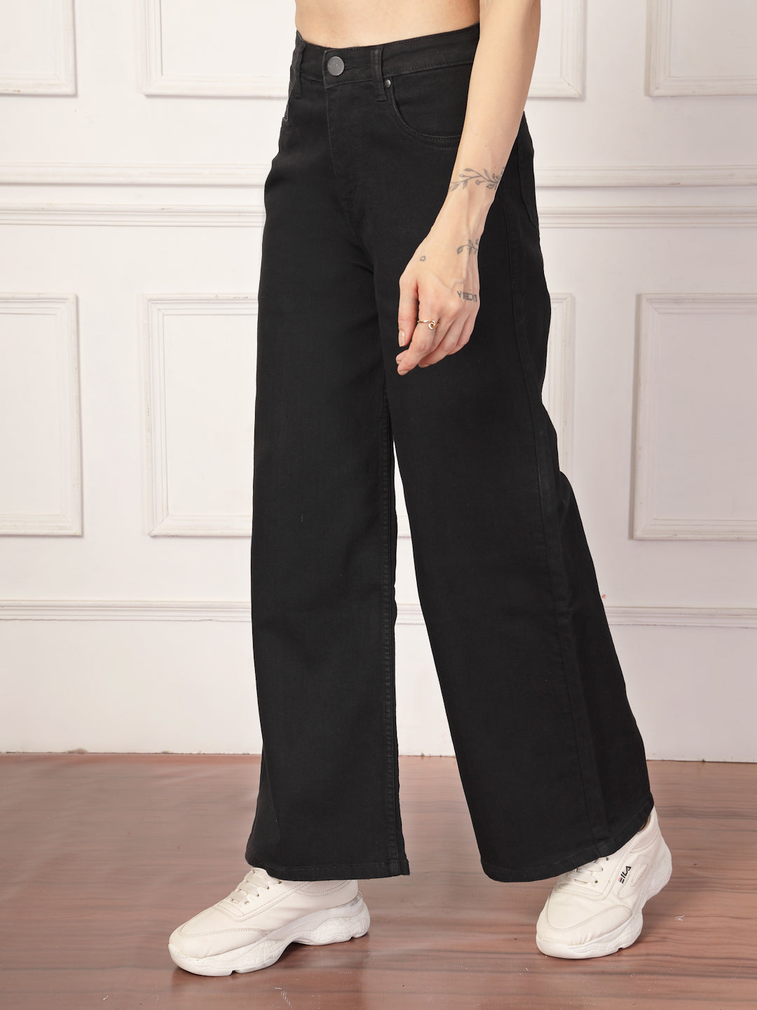 Style Quotient Women Black Wide Leg High Rise Stretchable Jeans-Jeans-StyleQuotient