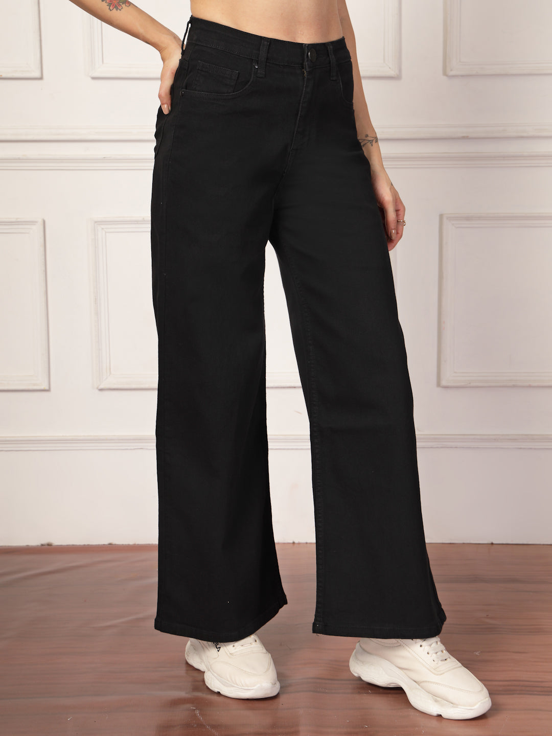 Style Quotient Women Black Wide Leg High Rise Stretchable Jeans-Jeans-StyleQuotient