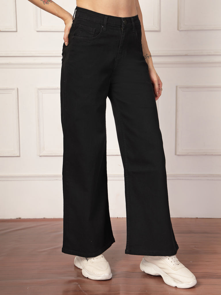 Style Quotient Women Black Wide Leg High Rise Stretchable Jeans-Jeans-StyleQuotient
